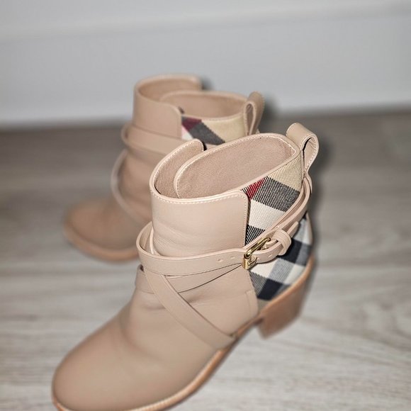 Burberry Pryle House Check Leather Ankle Boots Beige US Womens Size 6.5/7 EUS 37 - Picture 14 of 15